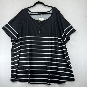 BloomChic Women’s Top Plus Sz 26 Black & White Poly Knit Striped Scoop Neck NWT